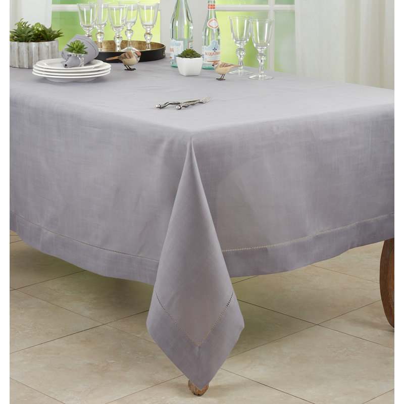 Slate Hemstitched Border Rectangular Fabric Tablecloth, 70" x 160"