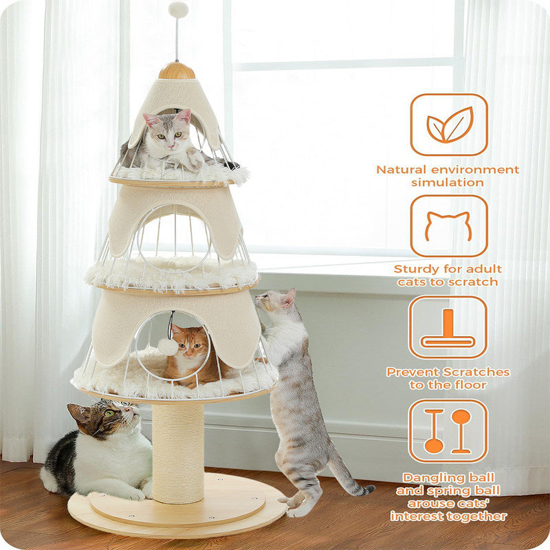 Cat Scratching Post, Christmas Tree Tall Cat Scratching Board With Natural Sisal Scratching Rods And Interactive Toy Ball For Kittens And Kittens
