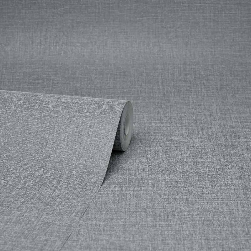 Rouleau de papier peint L 33 pi x l 20,5 po Ederra Linen, Gris foncé