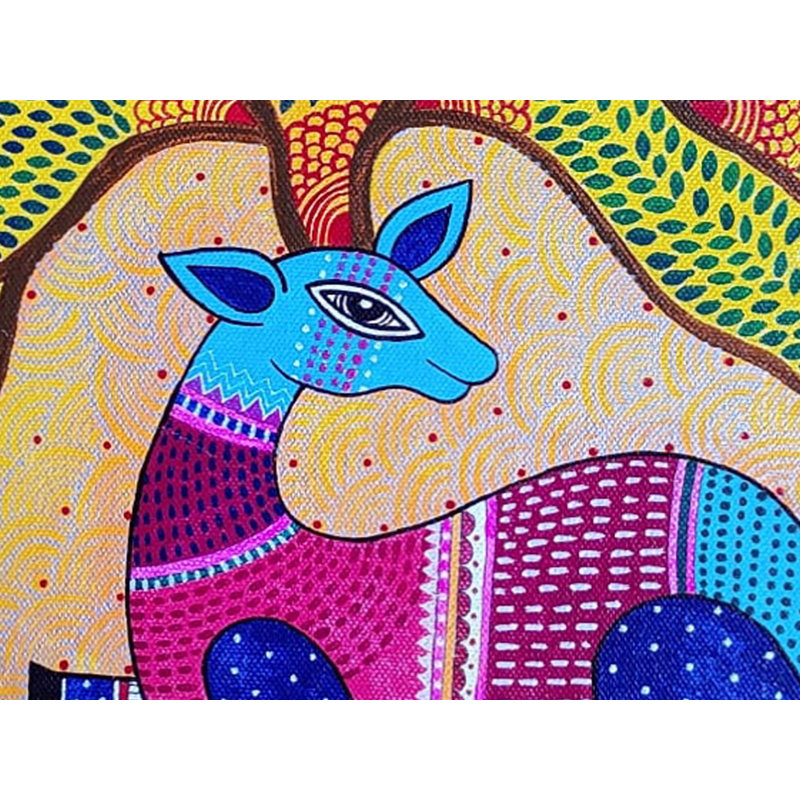 Art de chevreuil assis | Acrylique sur toile | Par Datta Jadhav