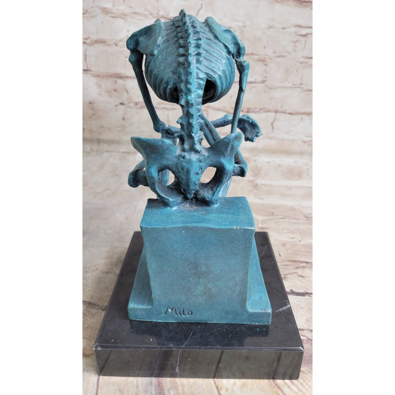 The Thinker Thinking Man Skeleton Bronze Metal Statue Sculpture Figure on Marble Base