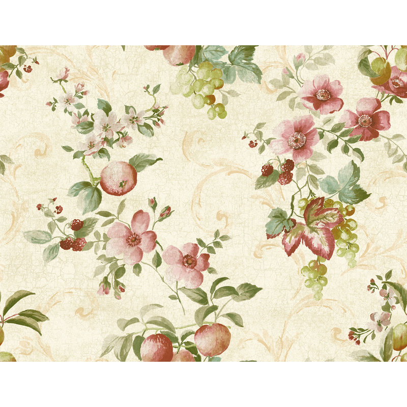 Papier peint non collé Seabrook Designs, Fraise / basilic