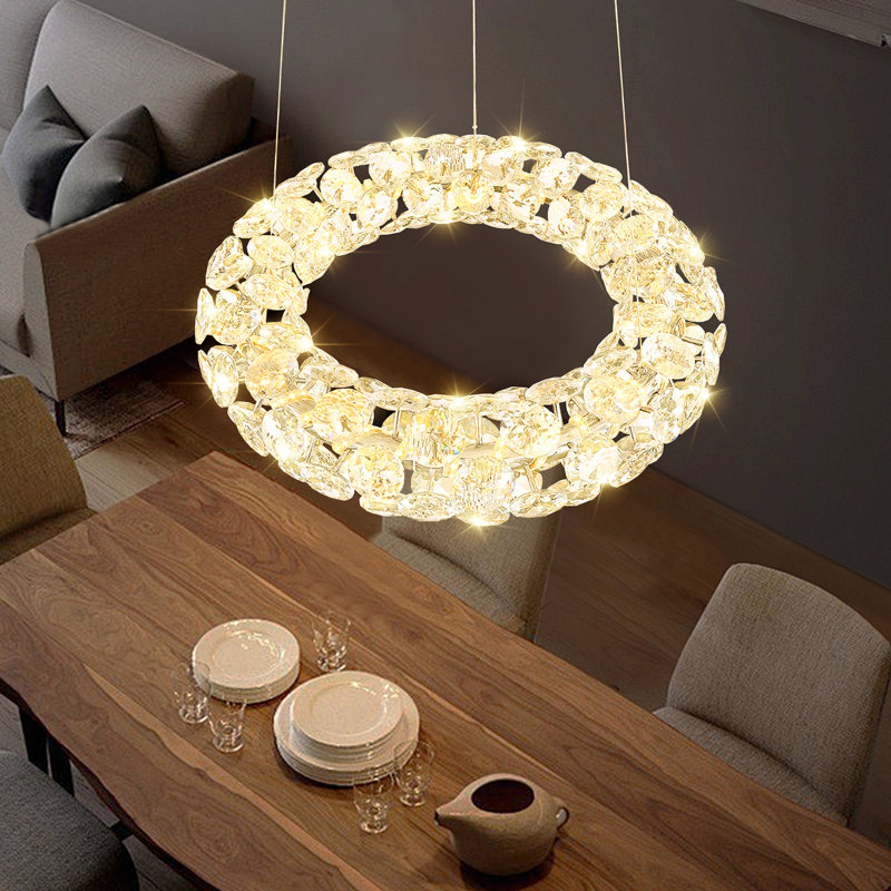 24in Round K9 Crystal Ring Chandelier Adjustable Hanging Light Fixture For Living Room