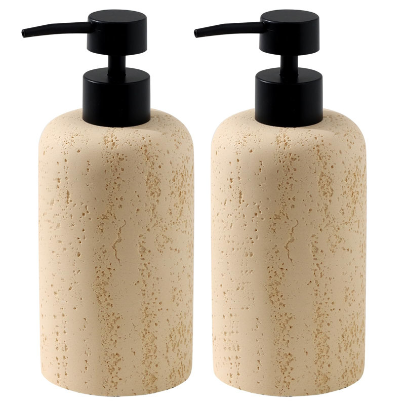 Distributeur de savon 340 ml 11 oz, 2 pièces luxueux bocal à mains, distributeur de savon, bouteilles de pompe à savon en travertin pour comptoir de salle de bain