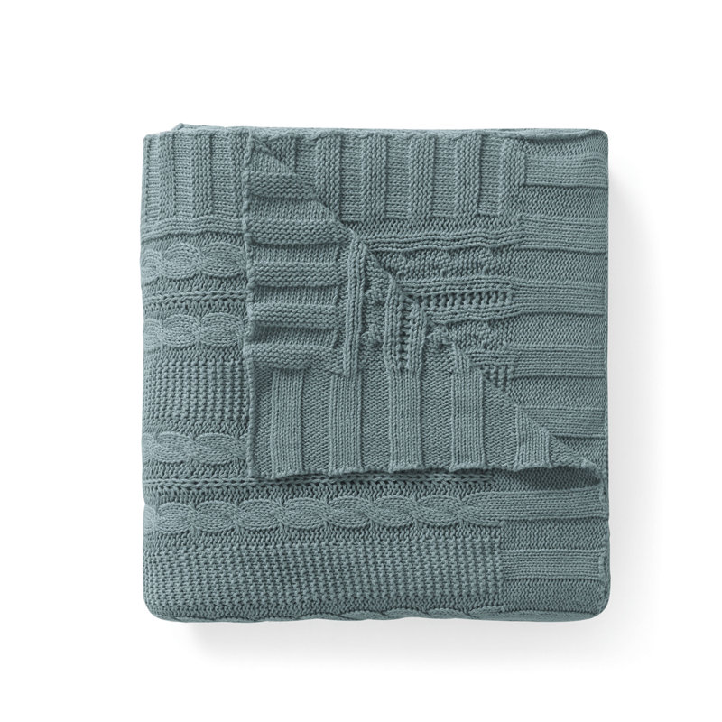 Dublin Cable Knit Throw Blanket, 50" x 70", Spa/Blue
