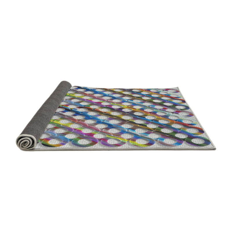 Géométrique vert/rouge/bleu ciel Tapis décoratif, Rond 3 pi