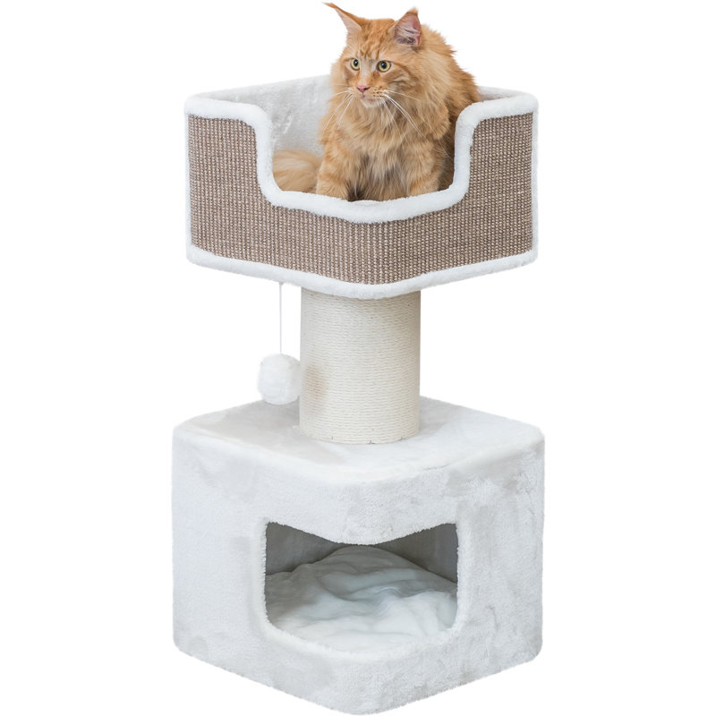 Arbre à chat Trixie Ava XXL 33,9 po, poteau à griffer épais, condo pour chat, plateforme confortable avec coussin, jouet pour chat suspendu, brun