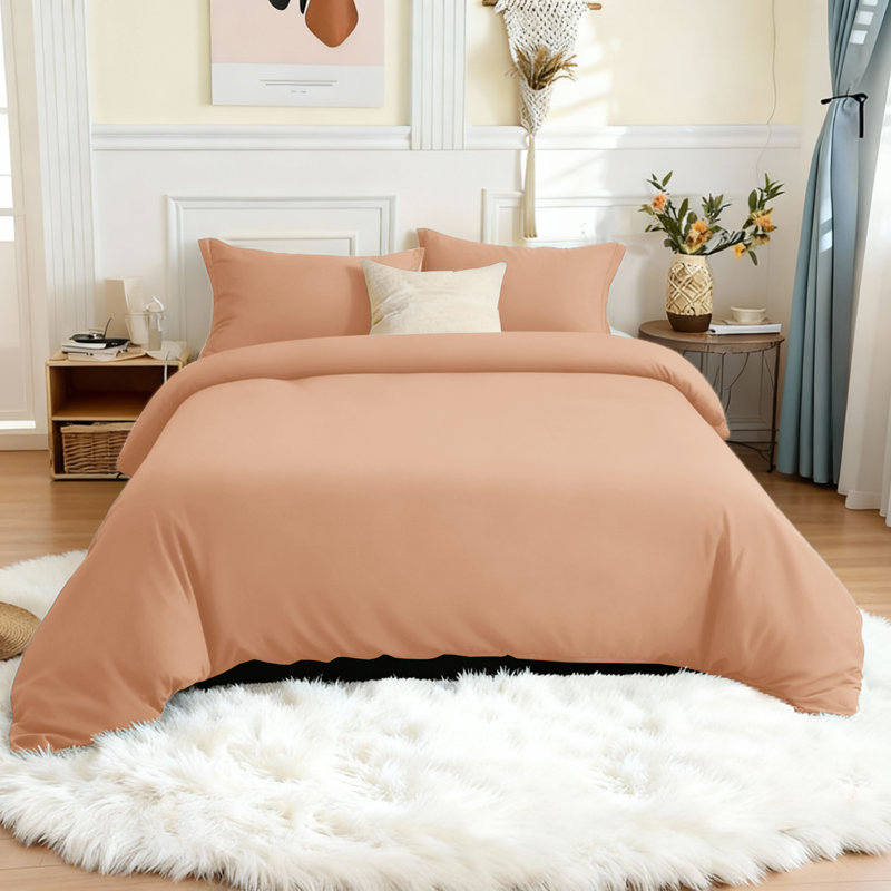 Microfiber 250 TC Reversible 4 piece Plain Duvet Cover Set with Pillowcases, Double Duvet Cover + 4 Additional Pieces, Peach