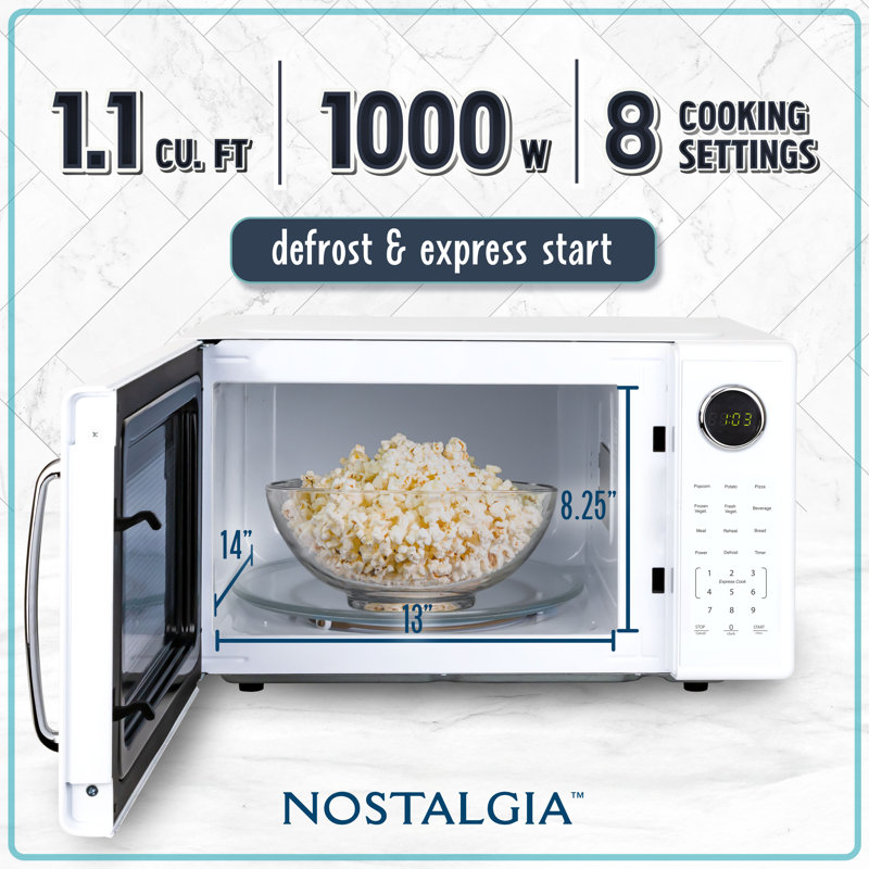 Retro 1.1 Cu Ft Countertop Microwave, White, White