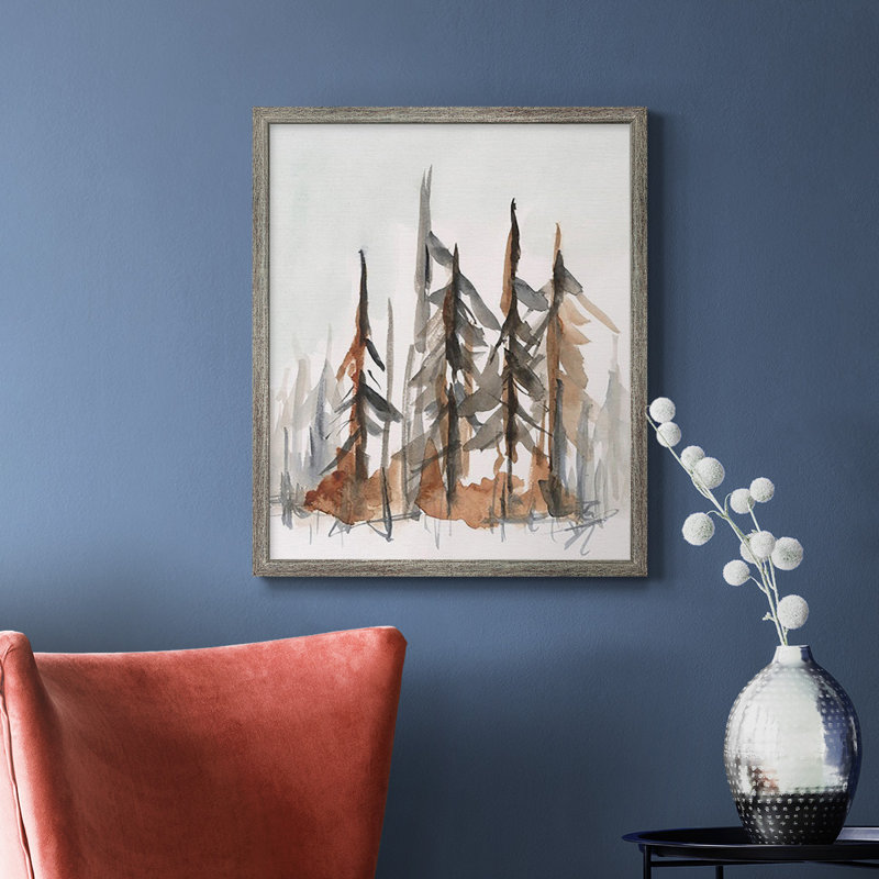 «Rustic Evergreen I», toile encadrée de qualité supérieure - prête à être accrochée, H 24 po x l 20 po, Argent patiné