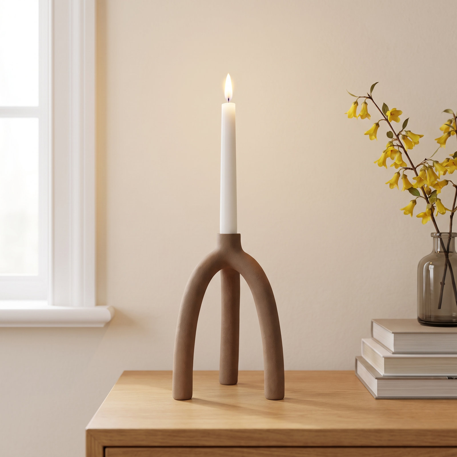 Asira Aluminum Candlestick Holder, 8" H x 5.25" W x 5.25" D, Light Brown