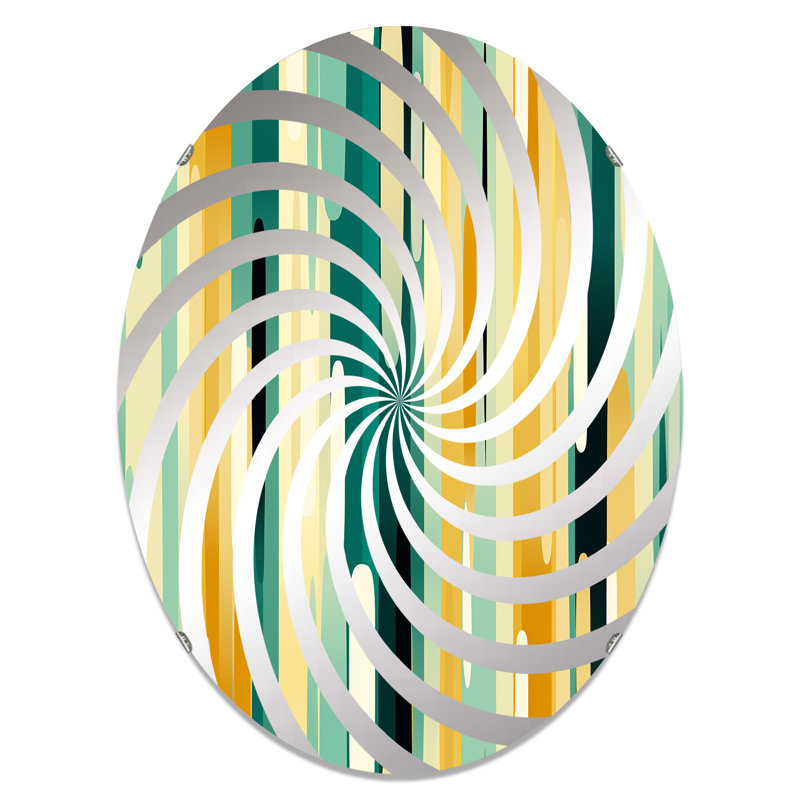 Motif rayé vert jungle et jaune - Miroir décoratif Vortex, L 24 po x H 36 po