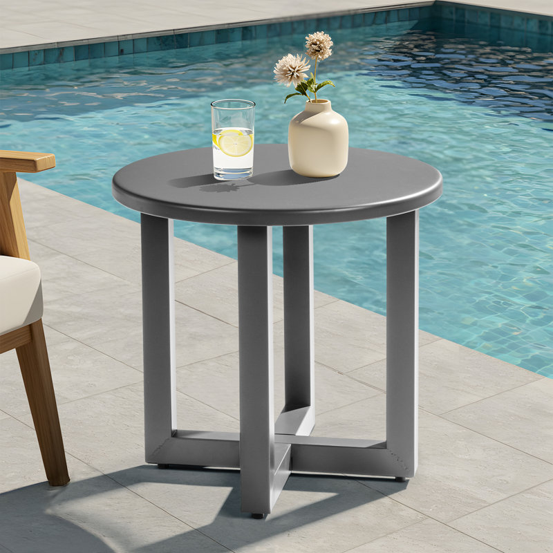 Table d'appoint de patio ronde en métal, Gris