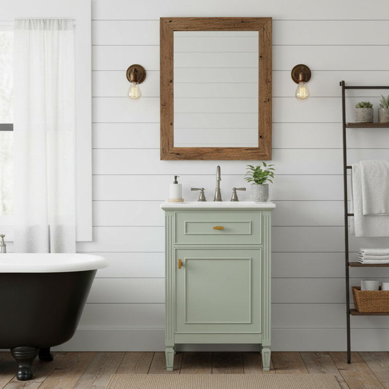 Meuble-lavabo autoportant moderne et compact, Vert, Doré