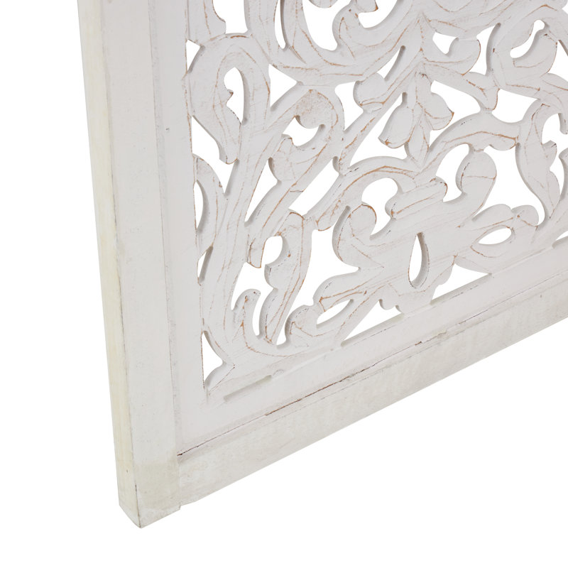 Wooden Handmade Hinged Foldable Partition 3 Panel Floral Partition Room Divider Screen
