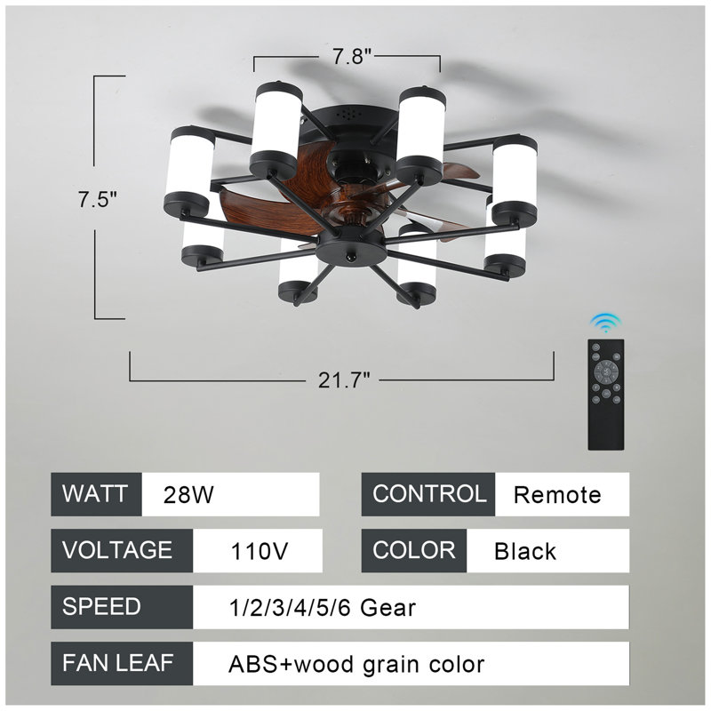 Ceiling Fan Light - Windmill-Shaped Flush Mount Ceiling Fan With Light With Remote Control And Timer,, Black/White