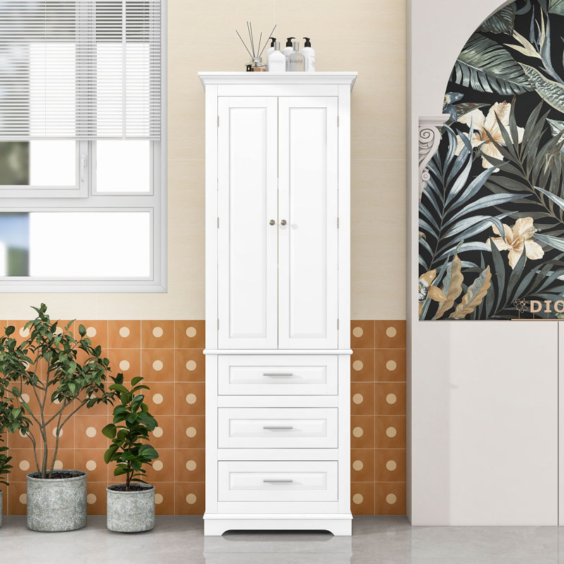 Armoire de salle de bain avec 3 tiroirs et tablettes réglables, Blanc, H 70,9 po x l 24,9 po x P 15,9 po