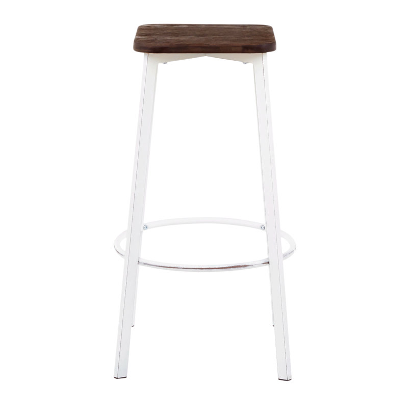 Tabouret de bar carré Clara en métal antique et espresso, Blanc