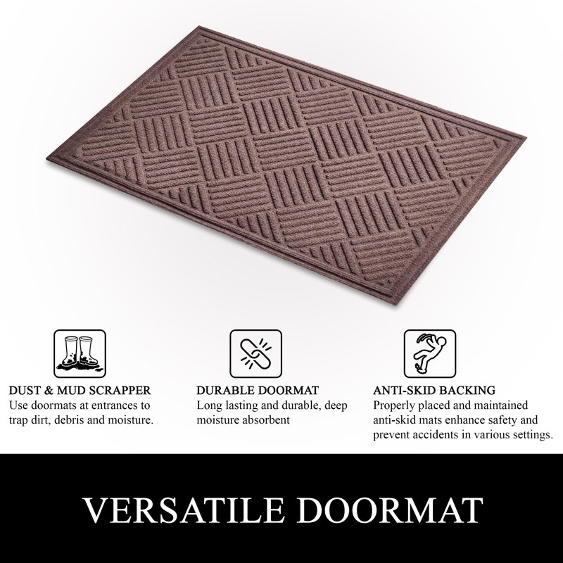 Odafe Indoor/Outdoor Non-Slip Heavy-Duty Polypropylene Doormat with Rubber Backing – Checkered Design, 18" W x 30" L