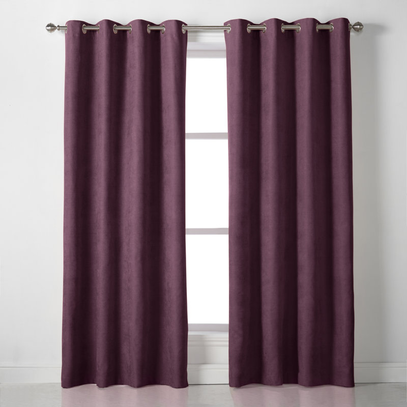 Nalaiyah Velvet Chenille Eyelet Curtains, Aubergine, 142cm Width x 229cm Drop