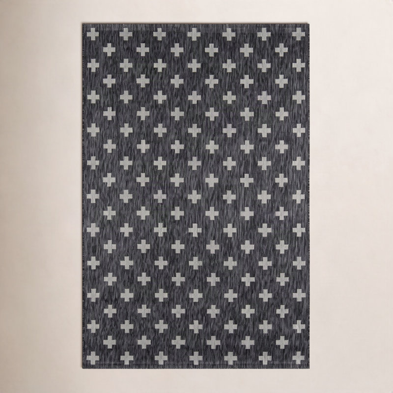 Umbria Striped Indoor / Outdoor Area Rug, Rectangle 9'3" x 12'6", Charcoal 