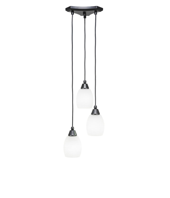 Europa 3 Light Cord Cluster Pendalier Shown In Matte Black Finish With 5" Cayenne Linen Glass, White
