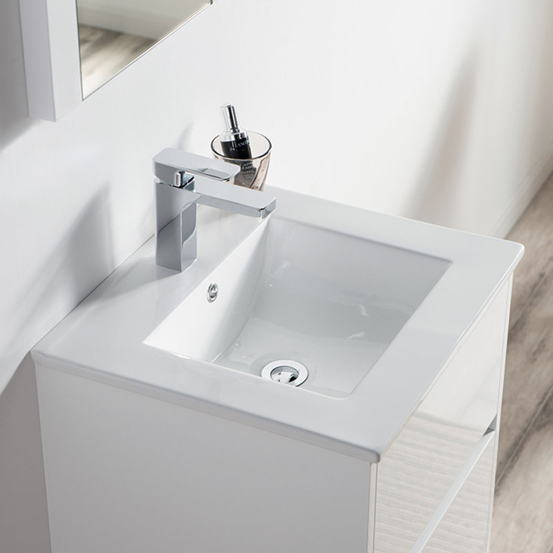 20-Inch Glossy White Floating Vanity with Ceramic Sink