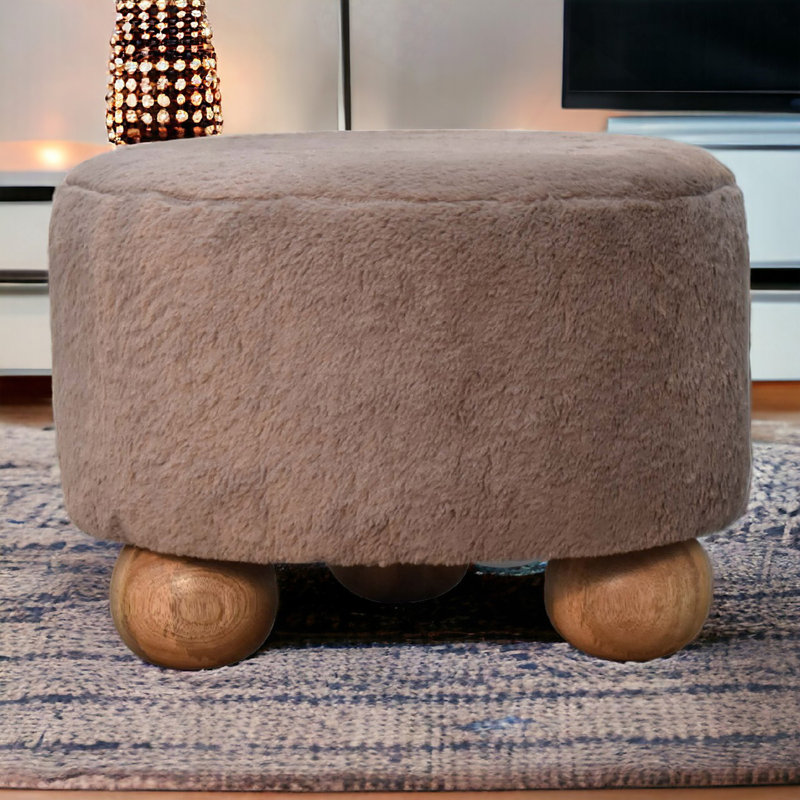 Repose-pieds rond en fausse fourrure Mocha