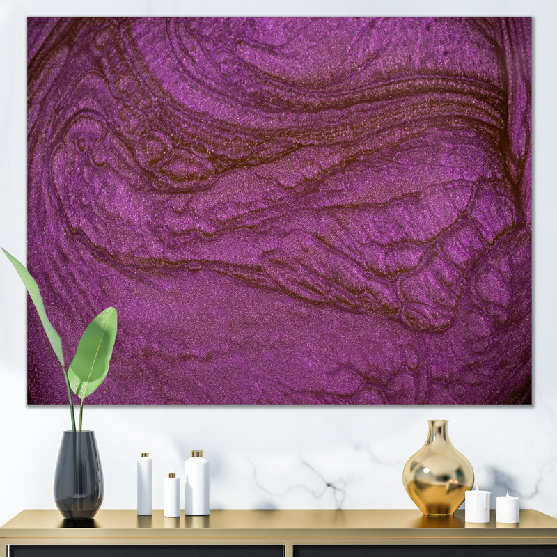 Or ondulé doré et mauve - art moderne sur toile, H 8 po x l 12 po x P 1 po, Toile tendue