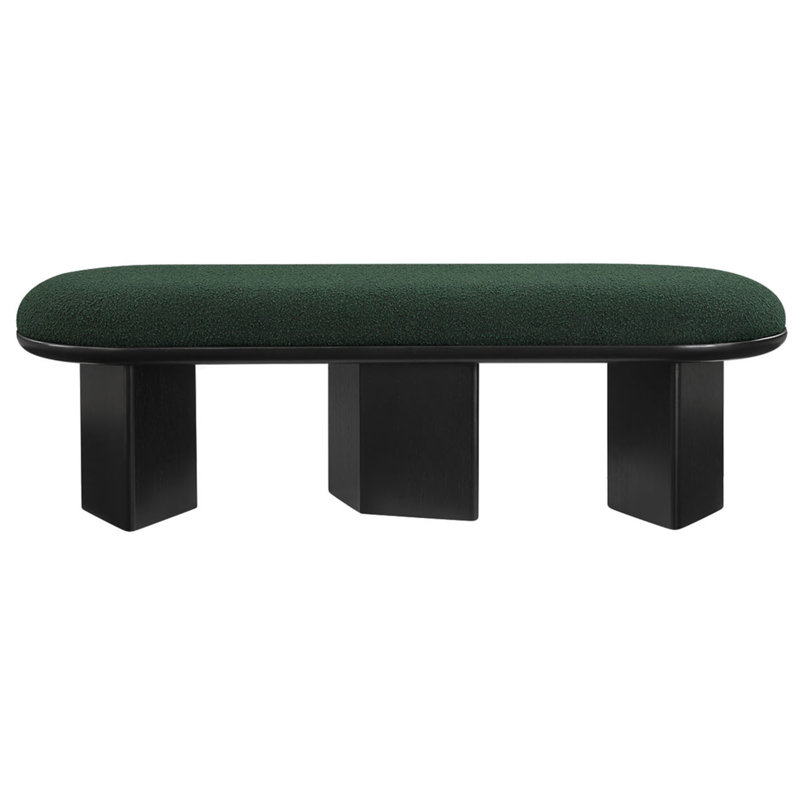 Wilshire Boucle Fabric Upholstered Bench, Green Boucle Fabric, Black