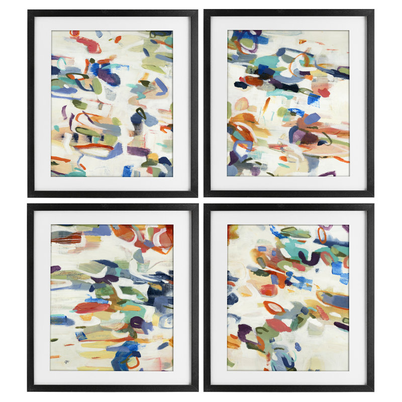 Ensemble de 4 impressions encadrées sous verre, couleurs primaires, par Lisa Ridgers, H 21 po x l 17 po, Cadre noir minuit