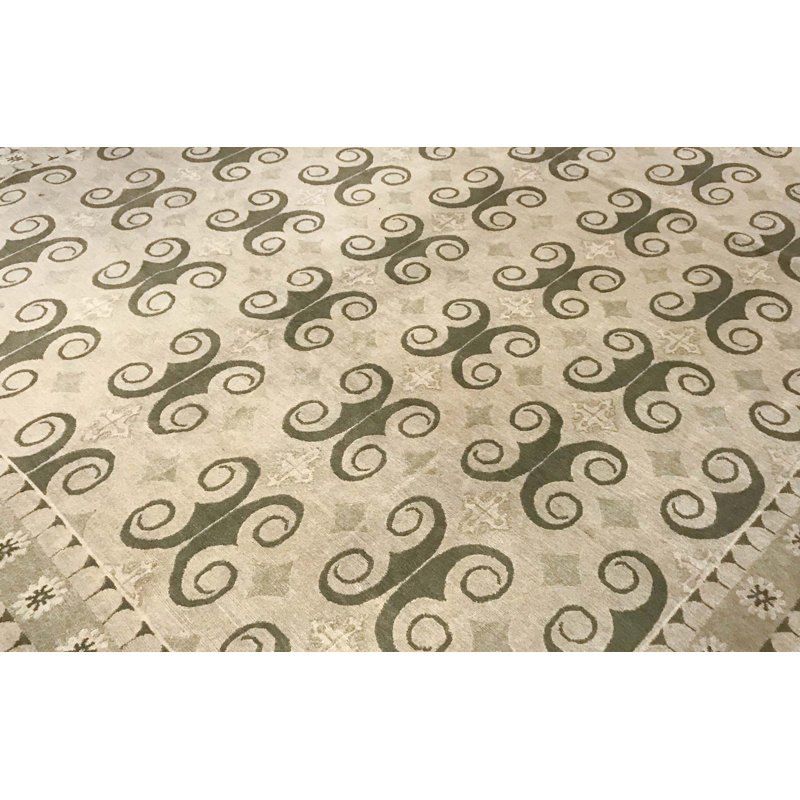 Tapis beige et gris noué à la main de haute qualité