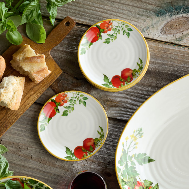 Ensemble d'assiettes canapés Pomodoro de 4 à 6 po en grès au design tomate authentique - charme campagnard pour apéritifs, tapas, collations et réceptions
