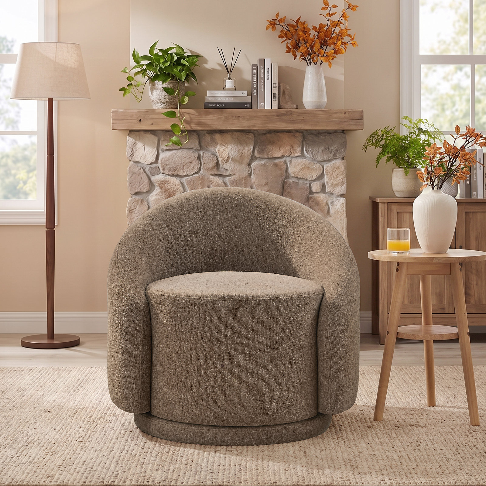 Pasadena Upholstered Swivel Accent Chair, Chocolate Performance Boucle