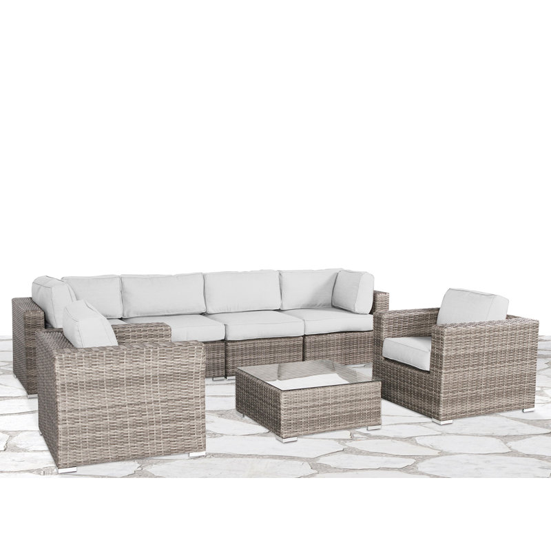 Franke Tarin Wicker Fully Assembled 6 - Person Seating Group with Cushions, Canvas Canvas Sunbrella® Canvas