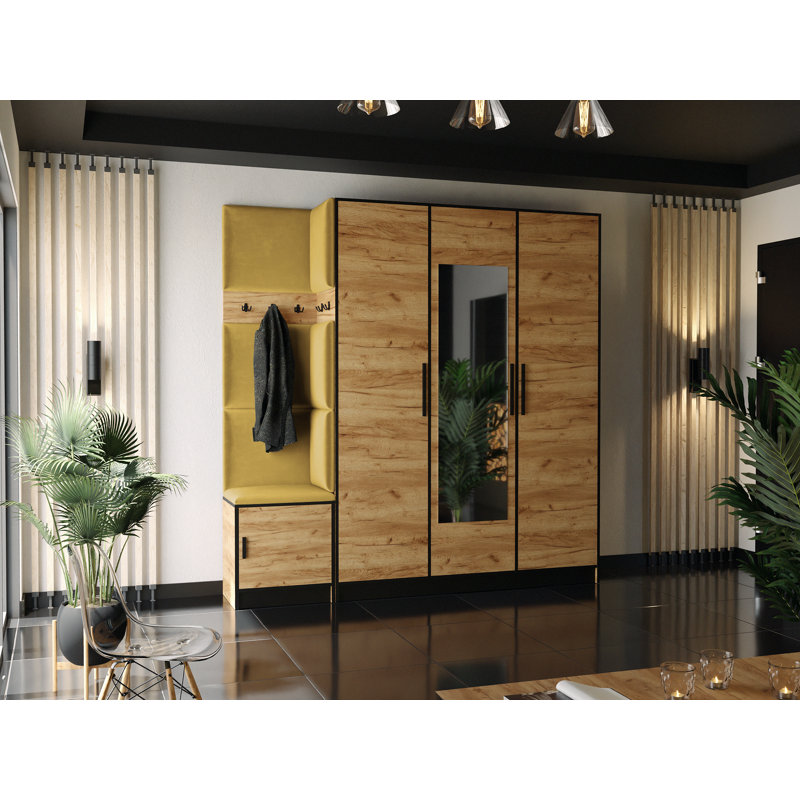Tahana Hall Tree 210cm Wide with Bench, Oak/Yellow