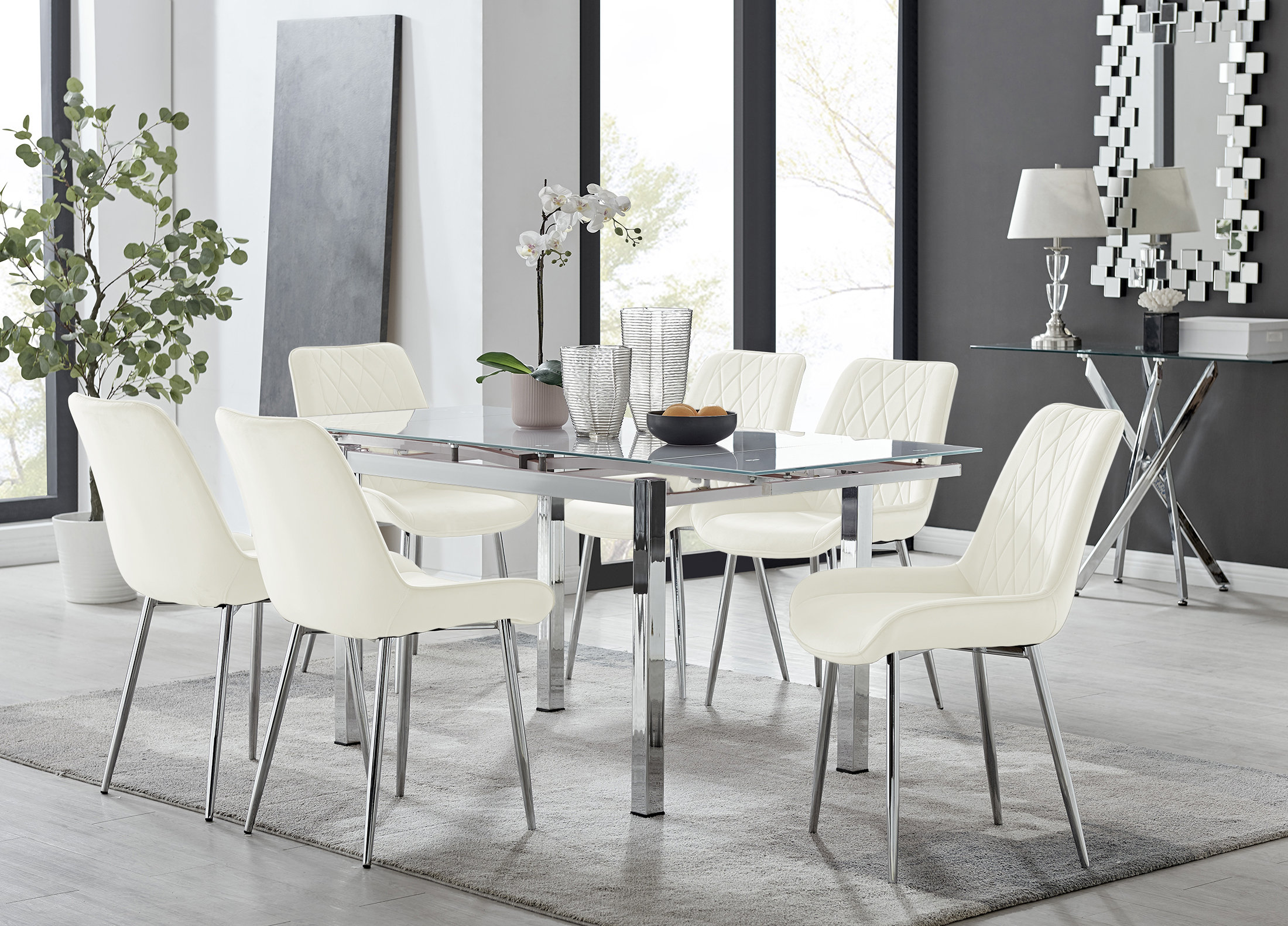 Extendable glass 2024 dining table set