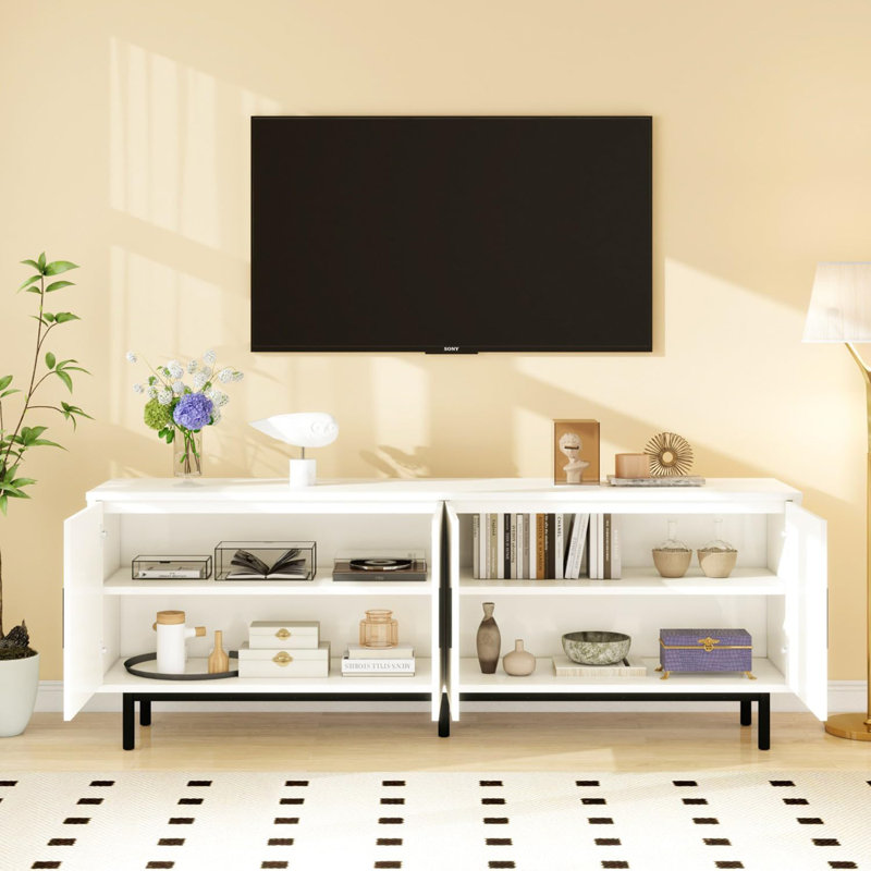 70" Fluted TV Stand – Modern Media Console For Living Rooms, Cabinet With Adjustable Shelves And Ample Storage, Entertainment Center For Tvs Up To 80"