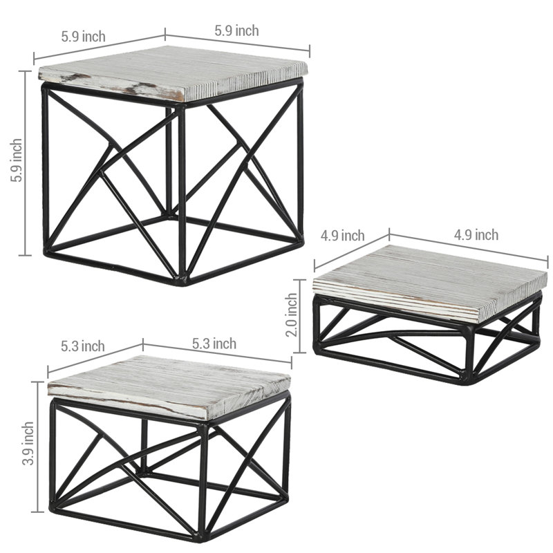3 Piece Cake Stand Set, White Washed/Black