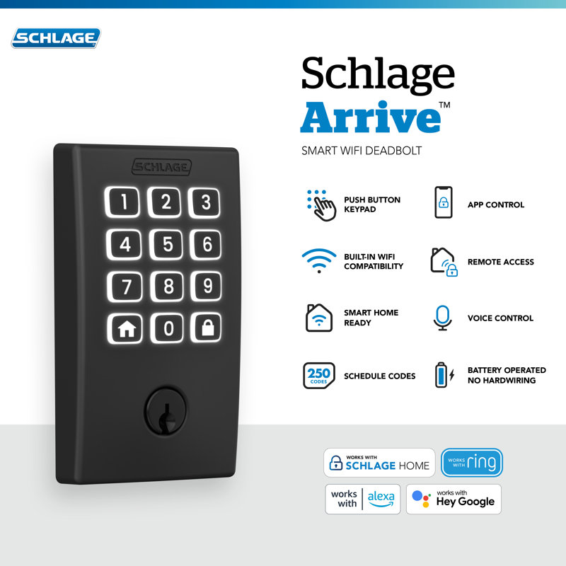 Arrive Smart Wifi Deadbolt With Century Trim, Matte Black