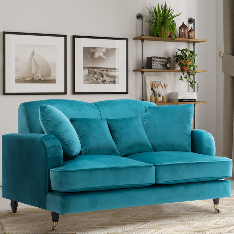 Penermon 150Cm Roll Arms Sofa, Teal Blue Velvet, 2