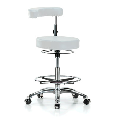 PERCH Chrome Height Adjustable Dental Stool with Procedure Arm and Foot Ring | Medium Bench Height 22.5-28"