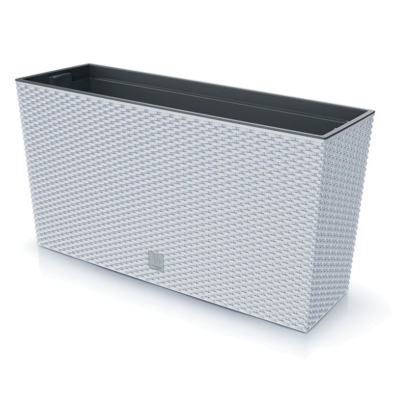 Tall Rectangle Rato Case Medium Rattan Flower Pot Planter Indoor Outdoor Patio, White