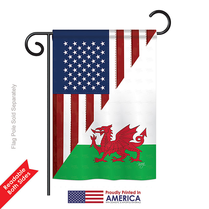 Amitié en polyester à 2 côtés 18 x 13 po américain de galles drapeau de jardin