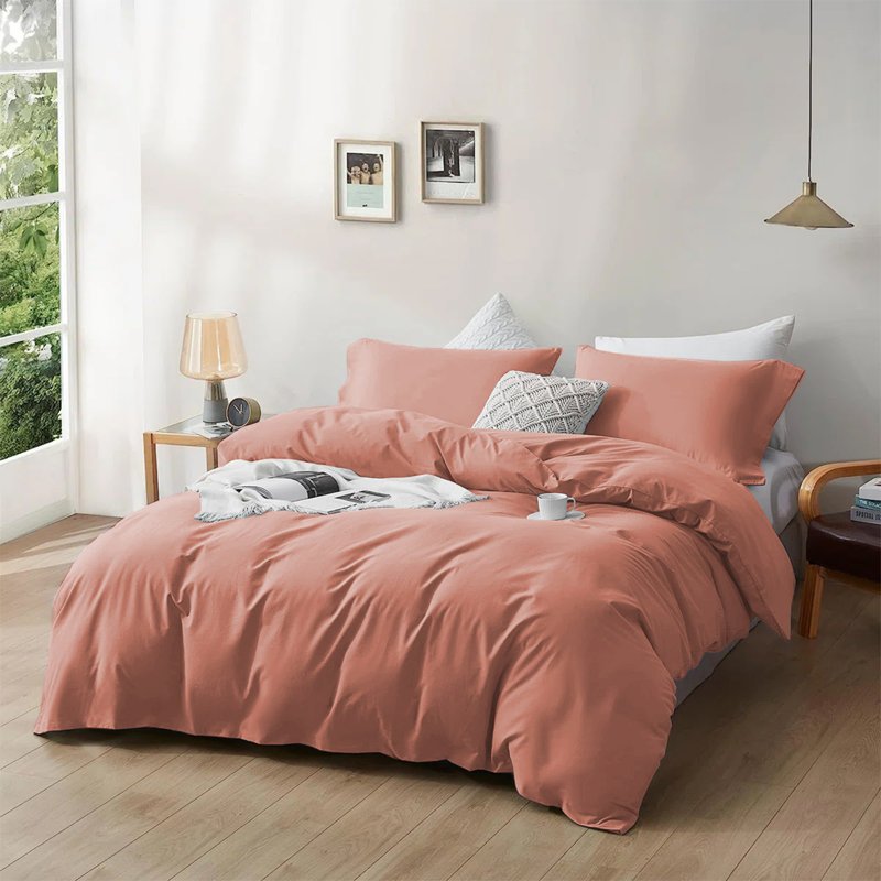  Ultra Soft Microfibre 200 TC Reversible Duvet Cover Set with Pillow Cases, King Duvet Cover + 2 King Shams, Peach