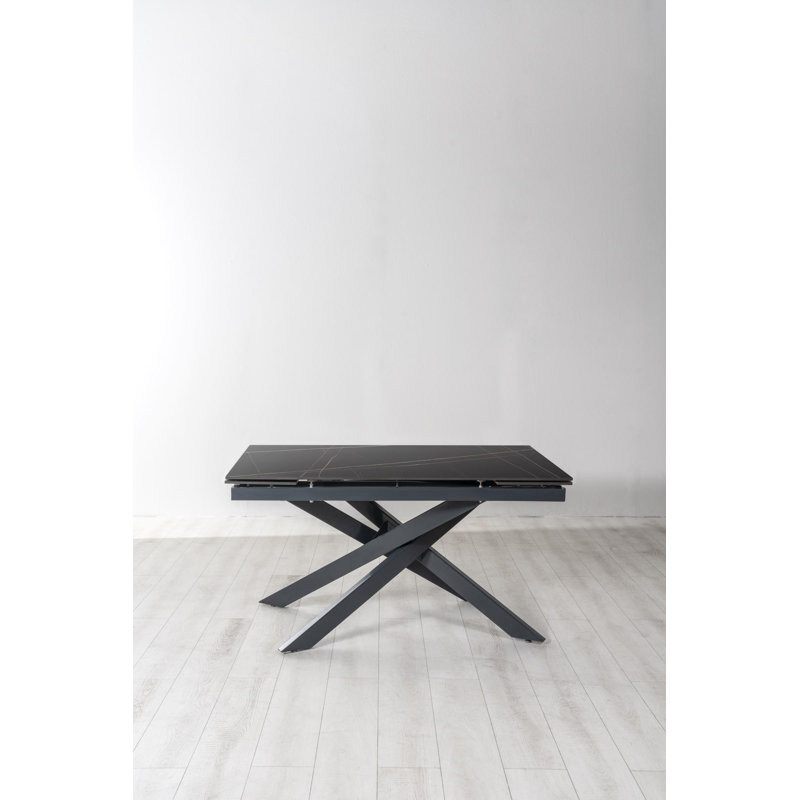 Darigo Extendable Rectangular Stone Top Dining Table, Black