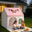 Tente de jeu pour enfants, structure en PVC, avec tapis rembourré rose, utilisable à l'intérieur et à l'extérieur, coin lecture/sieste, sac de transport, drapeau, fenêtre aérée et guirlande lumineuse étoilée.