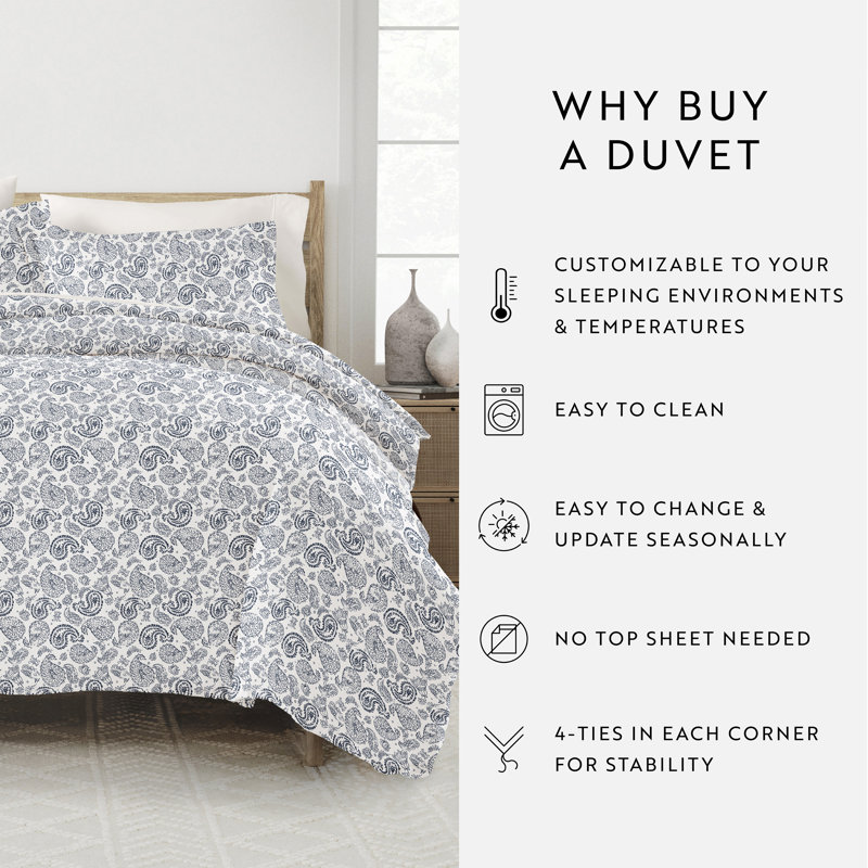Simply Soft Traditional Paisley Duvet Cover Set, King Duvet Cover + 2 King Shams, Navy