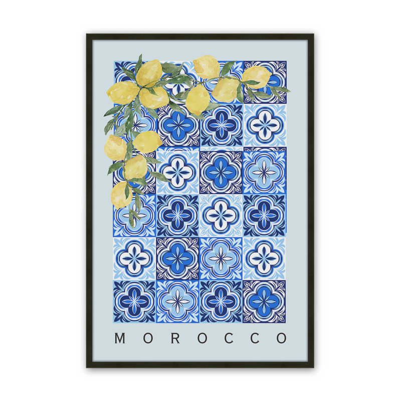 Impression sur carrelage marocain et citron, H 21 po x l 17 po, Noir satiné