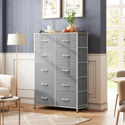 Cecilla 10 Drawer Dresser For Bedroom, Tall Dresser For Storage With Woonden, Sturdy Frame, Chest Of Drawers For Living Room, Closet, Hallway